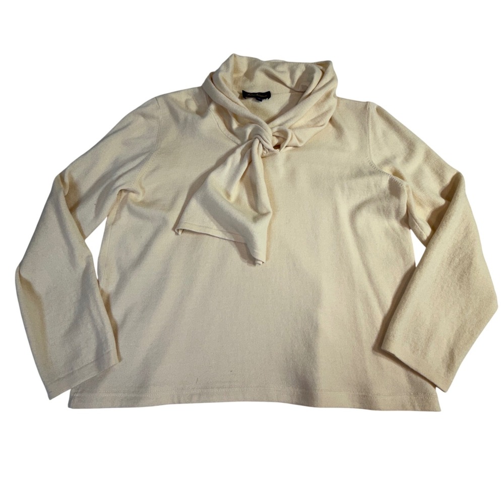 Luisa Spagnoli Tie Neck Sweater Size L Cream Long Sleeve READ